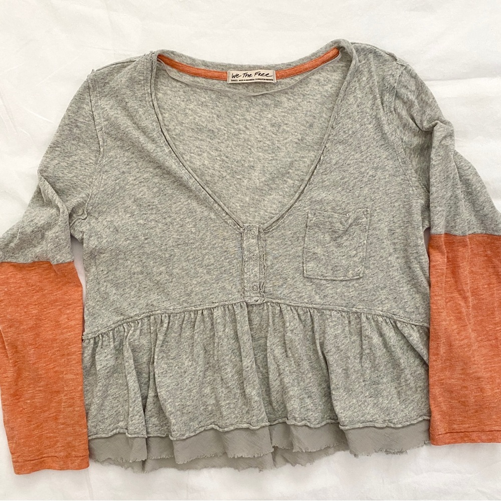 Women’s Free People Orange and Grey ruffle crop top  size small